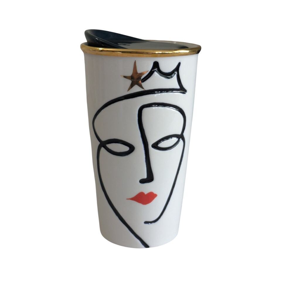 Starbucks 2015 Crown Anniversary Ceramic Siren Face 10 oz Tumbler Traveler Mug
